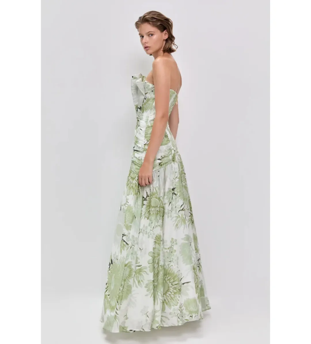 Aje Reflector Gown in Olive Native Floral Size AU14 for rent on The Volte - main image