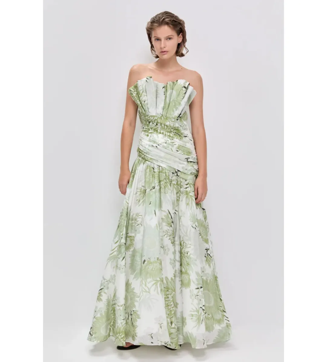 Aje Reflector Gown in Olive Native Floral Size AU14 for rent on The Volte - main image