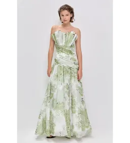Aje Reflector Gown in Olive Native Floral Size AU14 for rent on The Volte - image 1