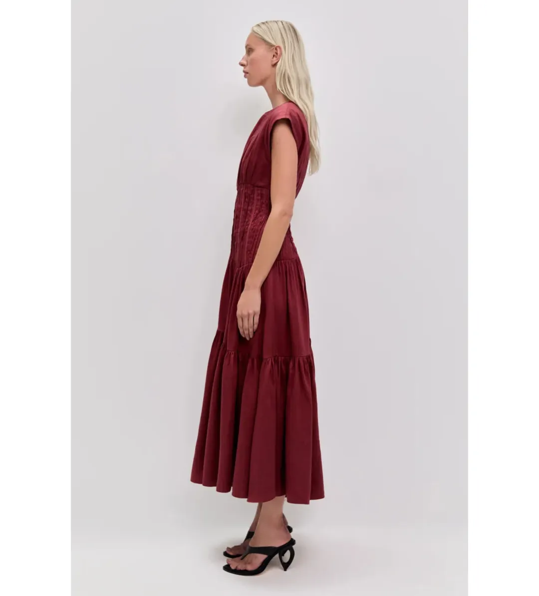 Aje Ecliptica Midi Dress in Mahogany Size AU14 for rent on The Volte - main image