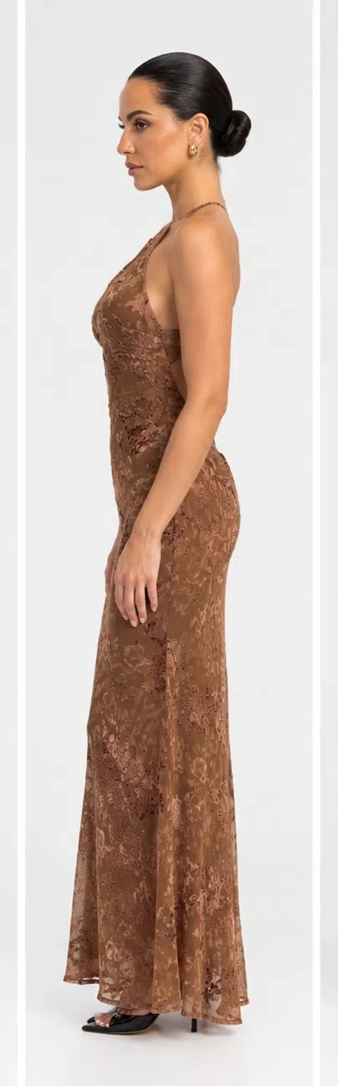 Zara Mocha Brown Velvet Maxi for rent on The Volte - main image