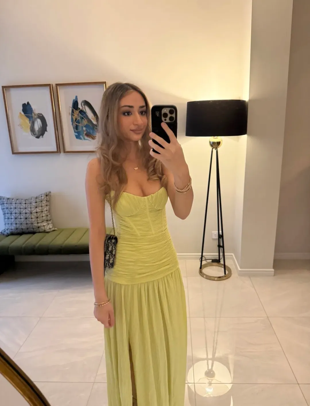 Manning Cartell Double Time Pleat Dress in Pistachio Green size 6 for rent on The Volte - main image