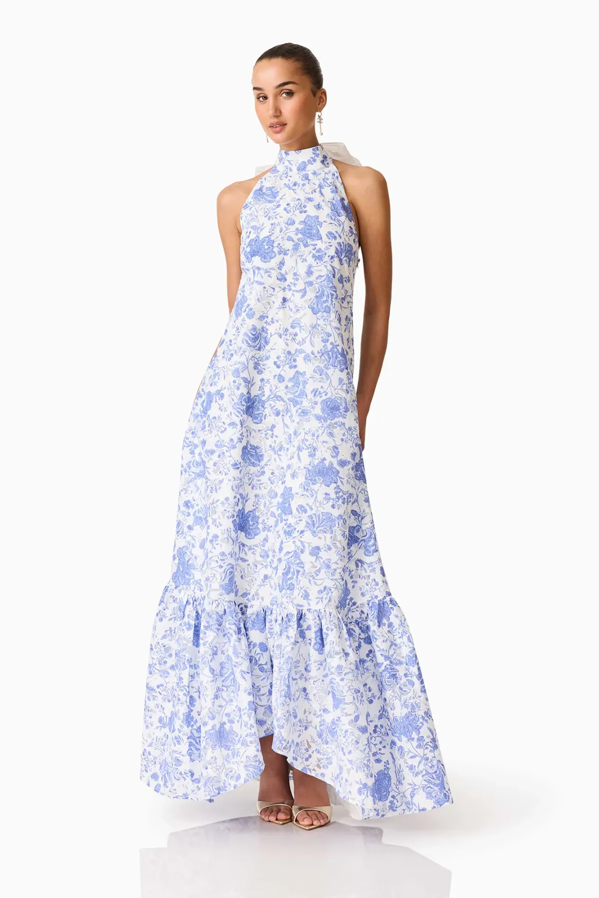ELLIATT Elin Halter Gown in Blue Floral - Image 3