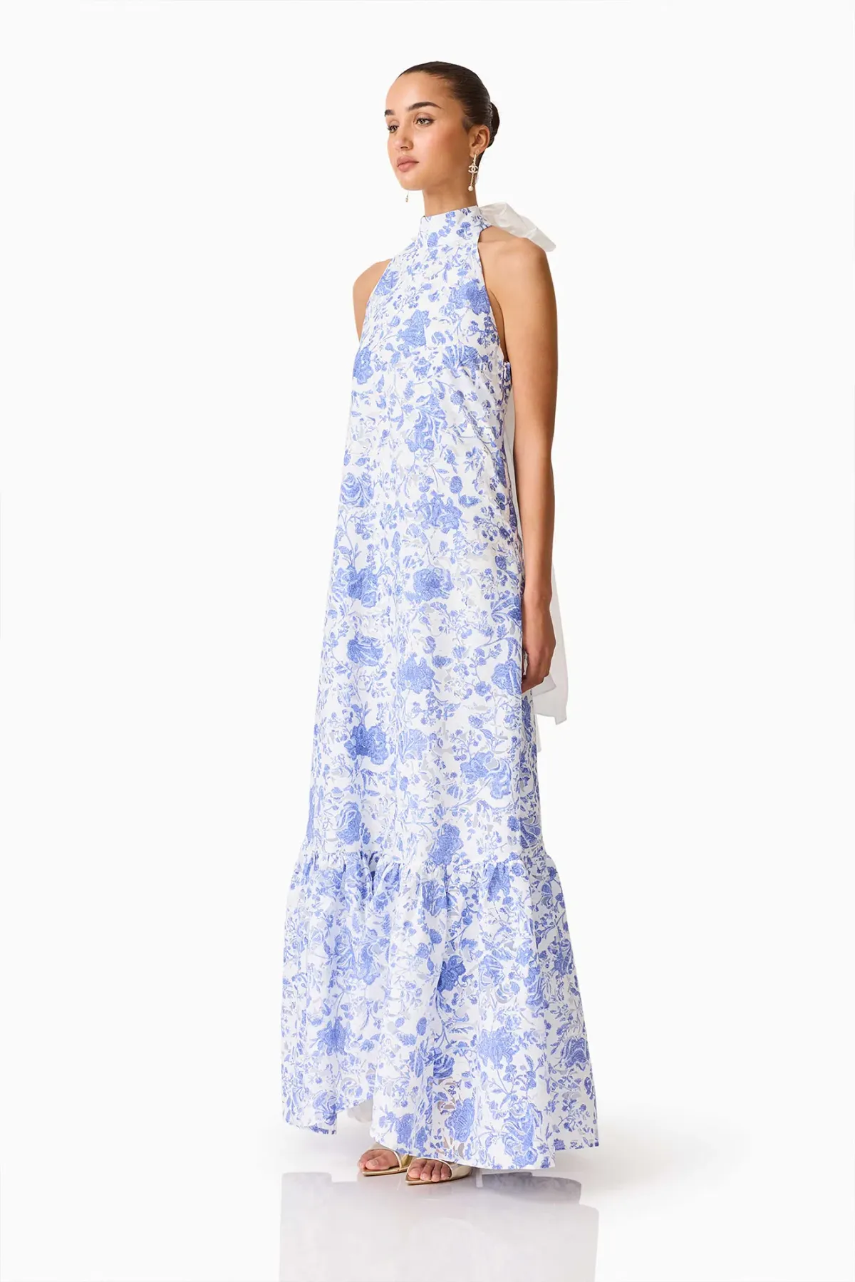 ELLIATT Elin Halter Gown in Blue Floral - Image 4