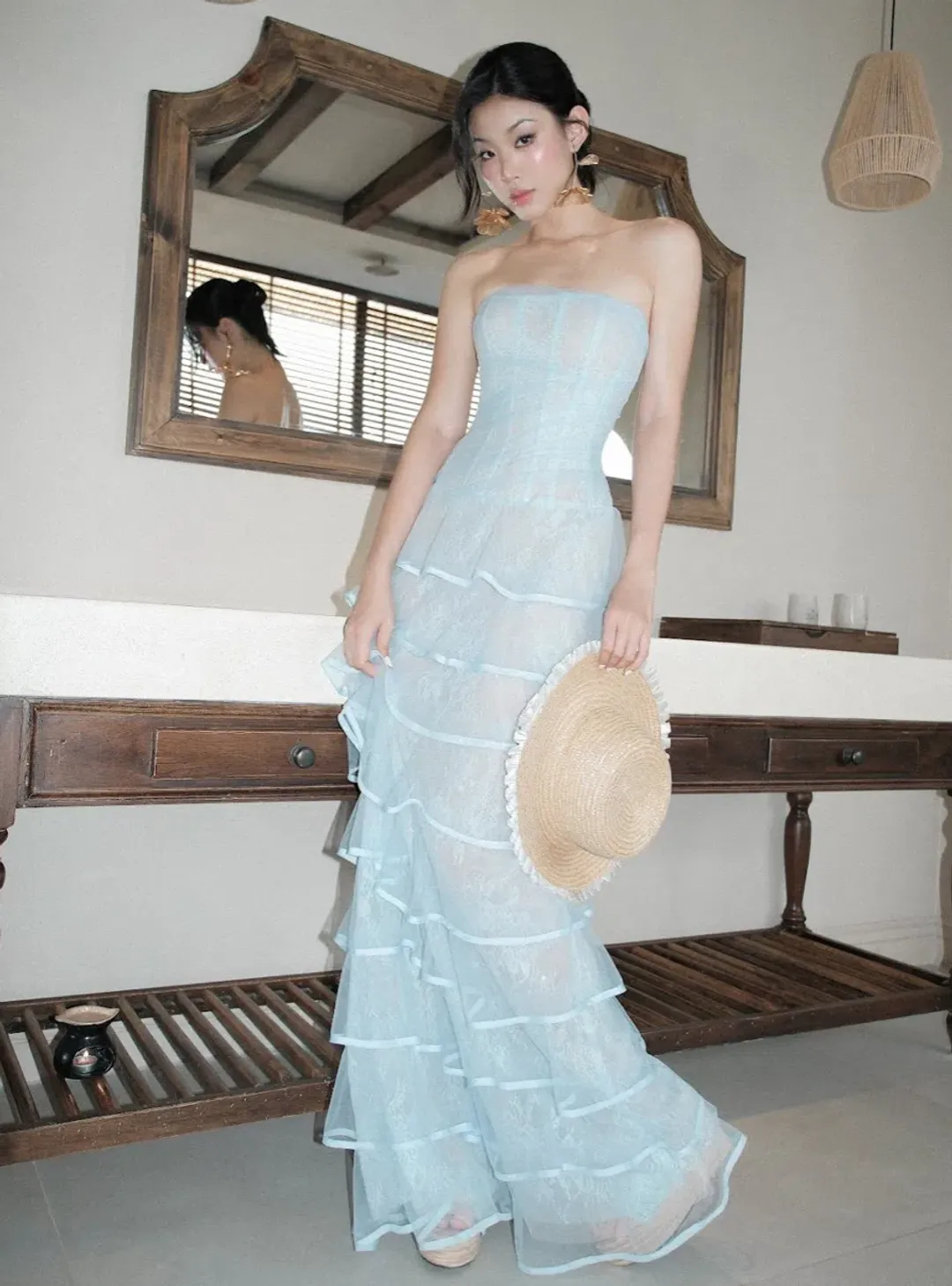 Ononmm Blue Lace Corset Dress for rent on The Volte - main image