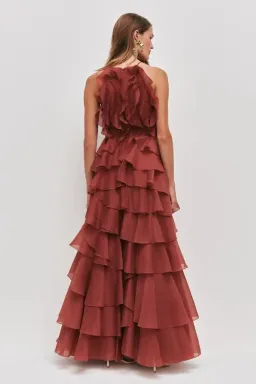 🤎 AJE Cleo Gown in Rust Brown - Size 10 - Ruffle Tiered Maxi Dress 🤎 for rent on The Volte - image 3