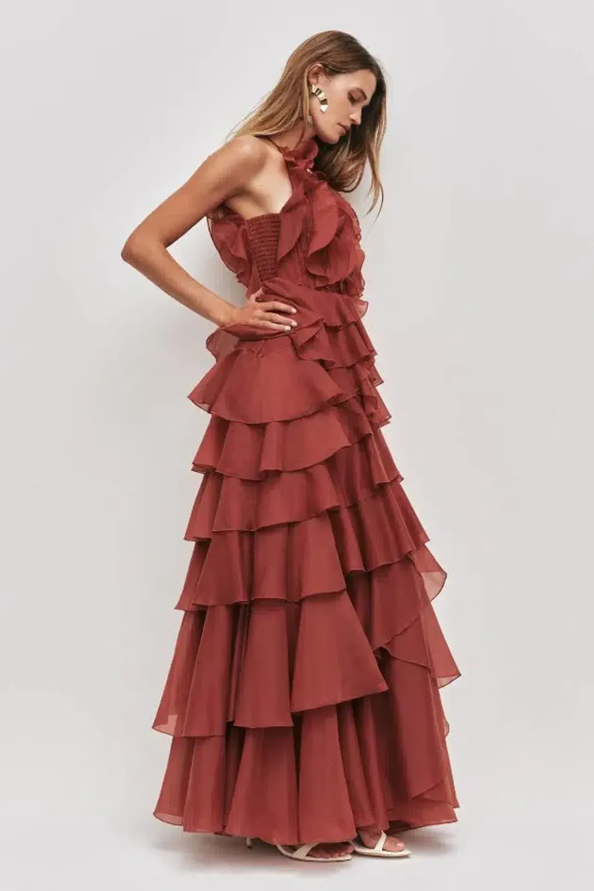 🤎 AJE Cleo Gown in Rust Brown - Size 10 - Ruffle Tiered Maxi Dress 🤎 - Image 1