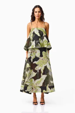 Elliatt Elysia Tiered Gown in Black/Green Floral / Size 12 for rent on The Volte - image 1