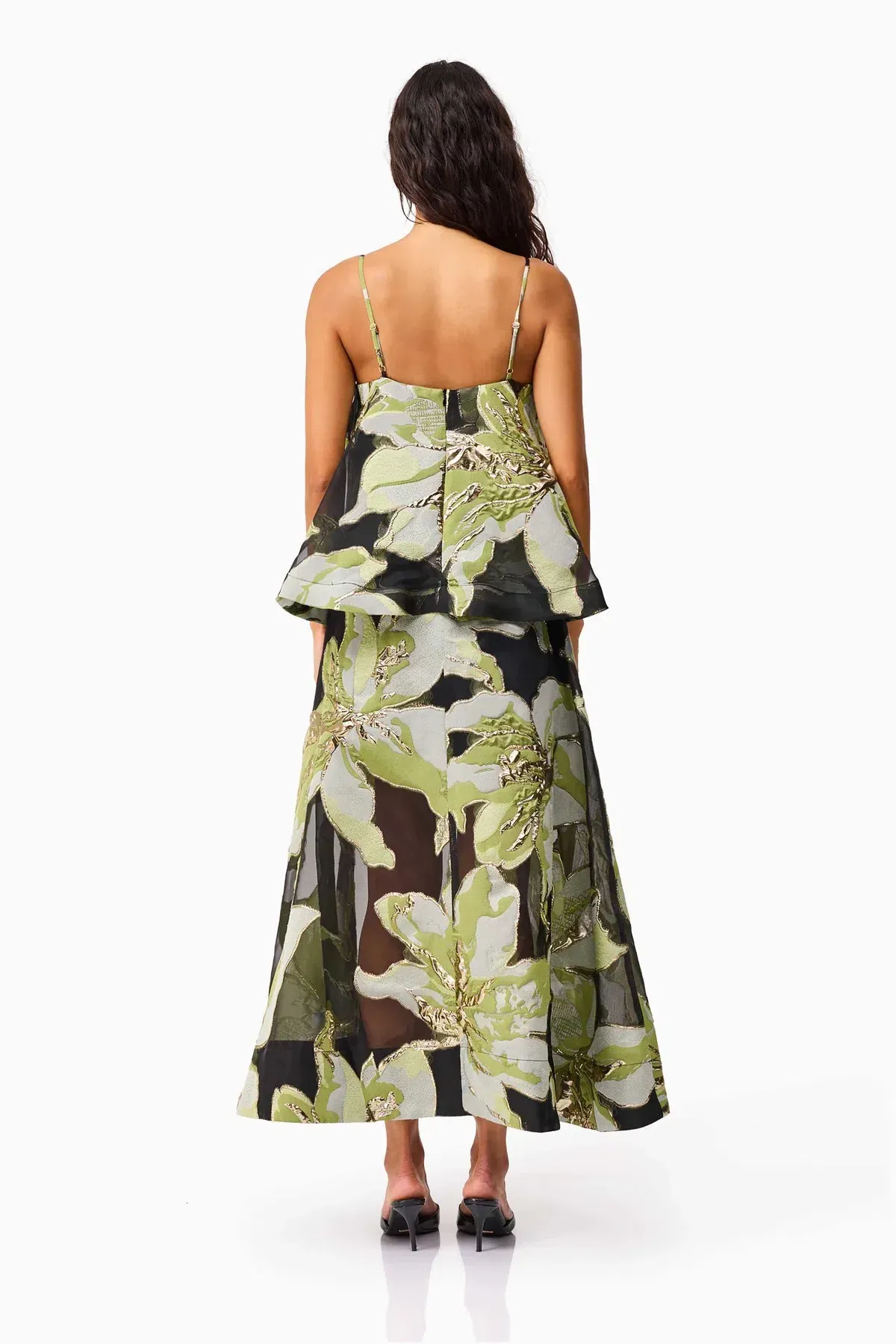 Elliatt Elysia Tiered Gown in Black/Green Floral / Size 12 - Image 2
