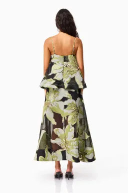 Elliatt Elysia Tiered Gown in Black/Green Floral / Size 12 for rent on The Volte - image 2
