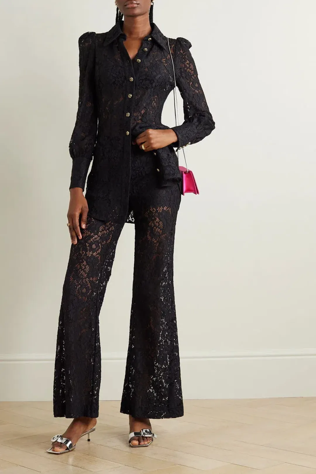 Zimmermann Matchmaker lace top and pant set black sheer Size AU 3 / UK 14 for rent on The Volte - main image