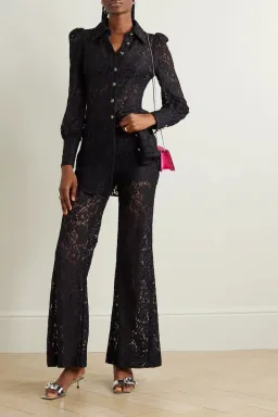 Zimmermann Matchmaker lace top and pant set black sheer Size AU 3 / UK 14 for rent on The Volte - image 1