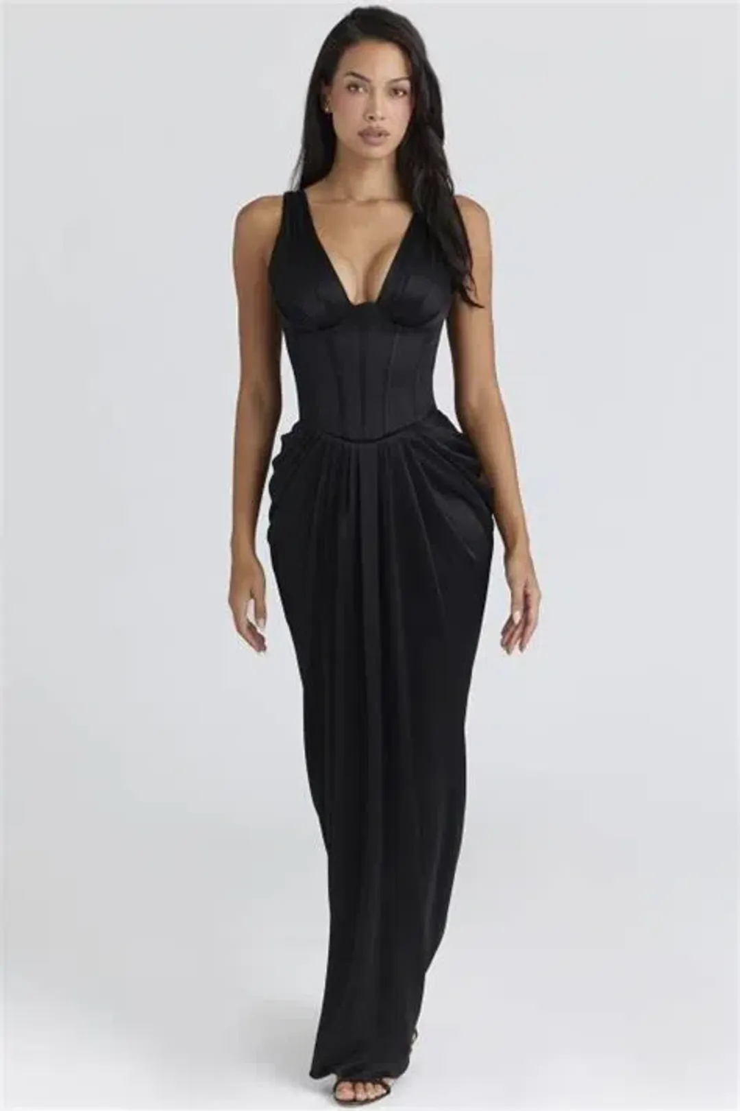 House of CB Angeline Satin Maxi Dress - Black Size S *Shortened* for rent on The Volte - main image