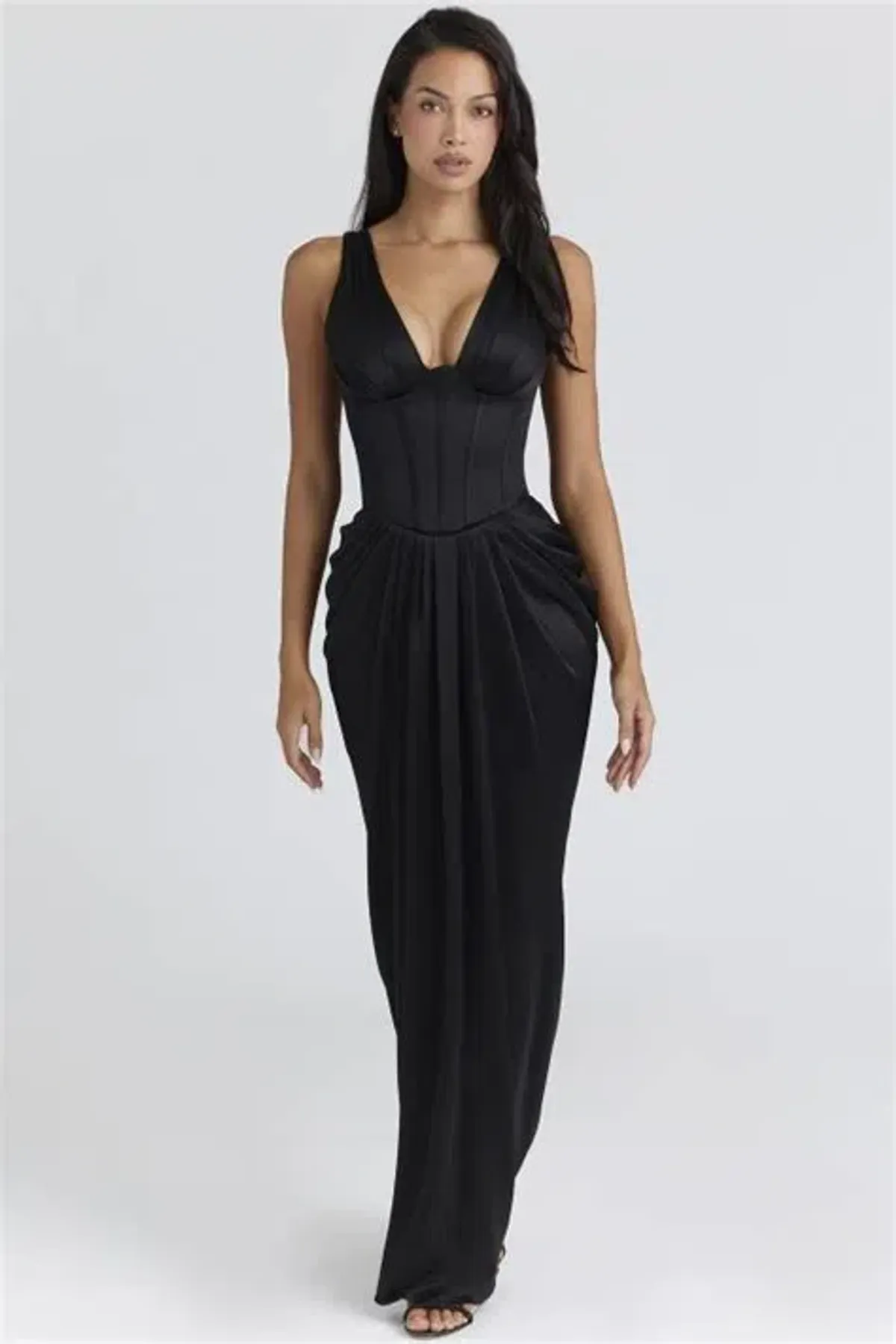 House of CB Angeline Satin Maxi Dress - Black Size S *Shortened* - Image 1