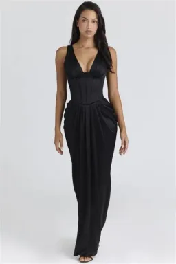 House of CB Angeline Satin Maxi Dress - Black Size S *Shortened* for rent on The Volte - image 1