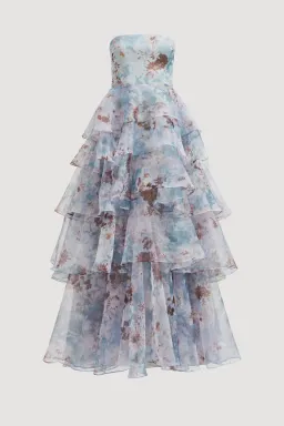 ๐ AJE Gabrielle Gown โ Size 12 AU โ Full Bloom Floral Blue Tiered Maxi Dress๐ for rent on The Volte - image 3