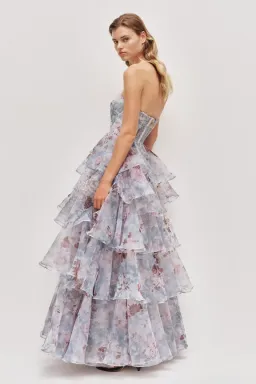 ๐ AJE Gabrielle Gown โ Size 12 AU โ Full Bloom Floral Blue Tiered Maxi Dress๐ for rent on The Volte - image 1