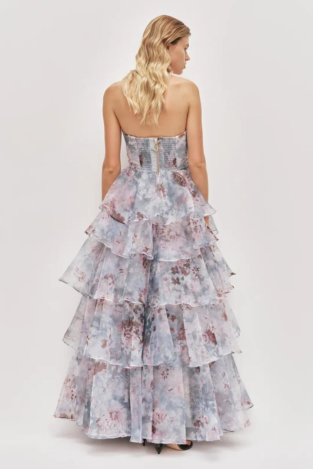 ๐ AJE Gabrielle Gown โ Size 12 AU โ Full Bloom Floral Blue Tiered Maxi Dress๐ for rent on The Volte - main image