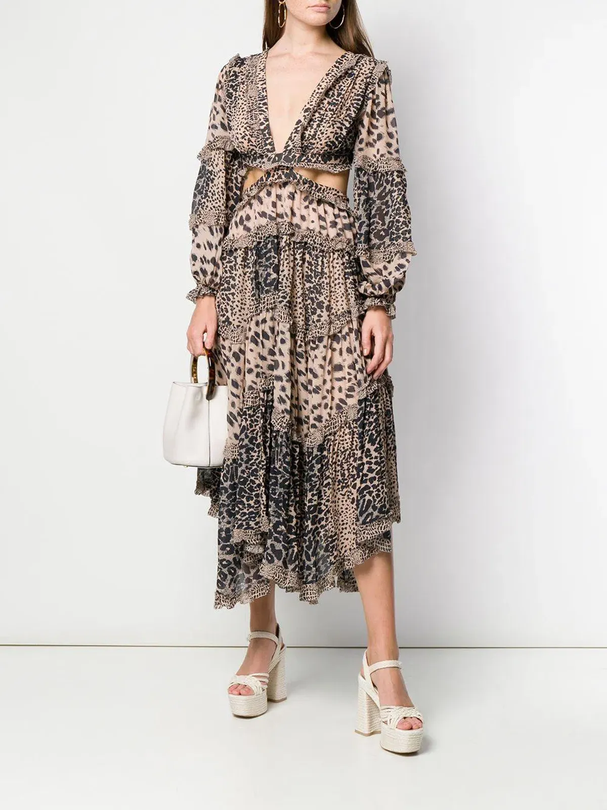 Zimmermann Allia Spliced Cut Out Midi Dress Leopard Print Size 6 - Image 1