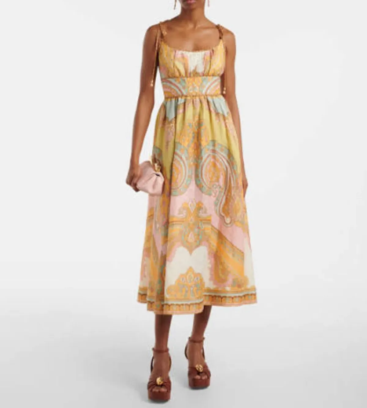 ZIMMERMANN MAXINE PICNIC MIDI DRESS IN GOLD PAISLEY SIZE 2 / AU 12 - Image 1