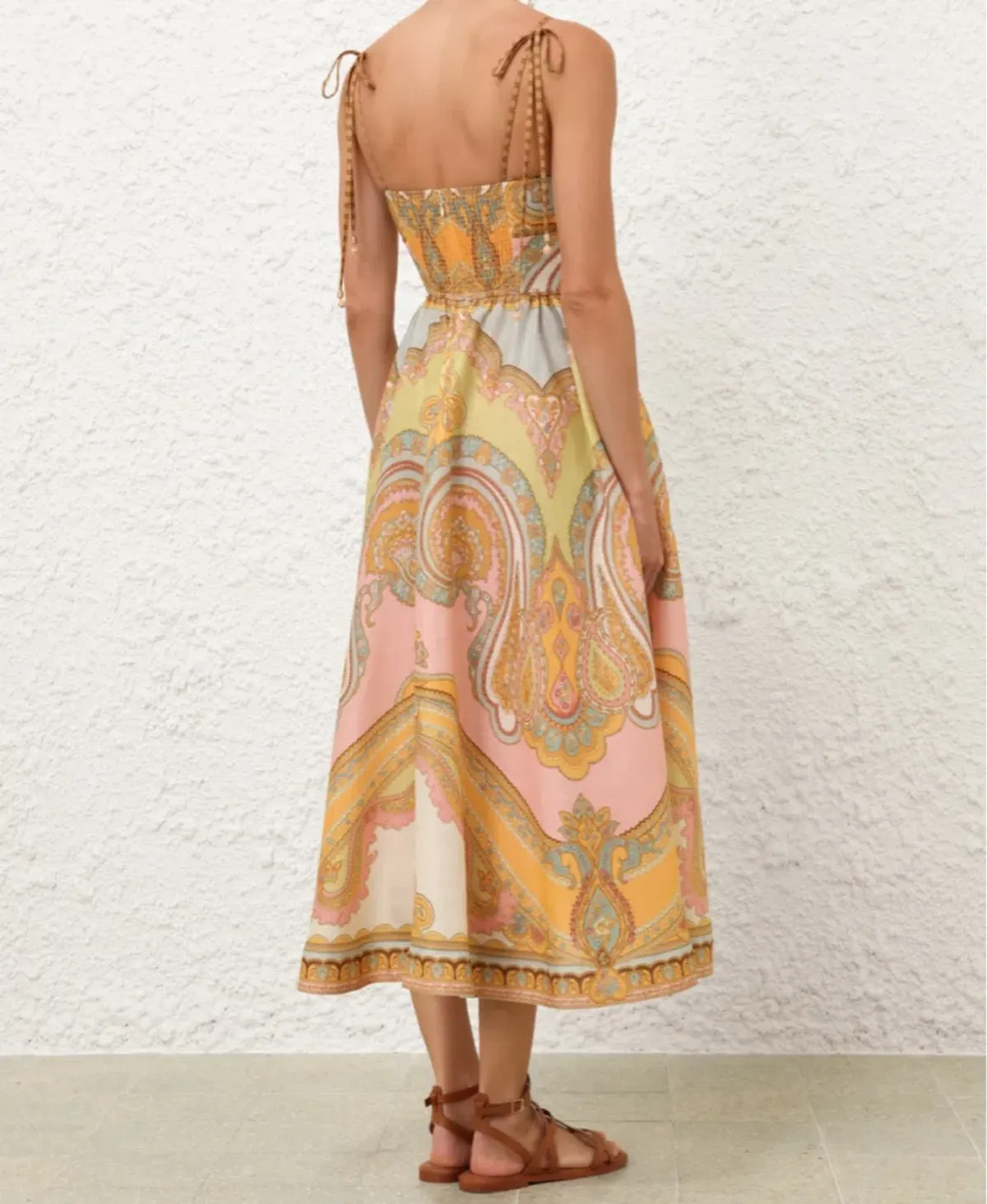 ZIMMERMANN MAXINE PICNIC MIDI DRESS IN GOLD PAISLEY SIZE 2 / AU 12 - Image 2