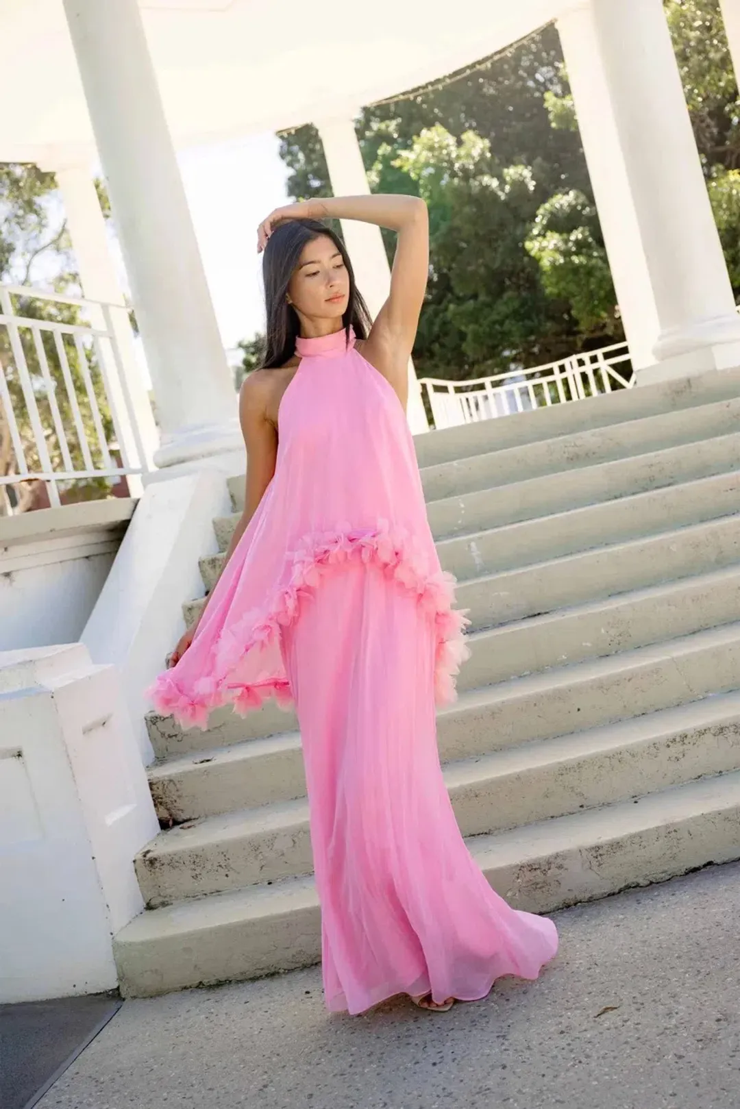ELLIATT POPPY CAPE GOWN PINK SIZE 8 (S) for rent on The Volte - main image