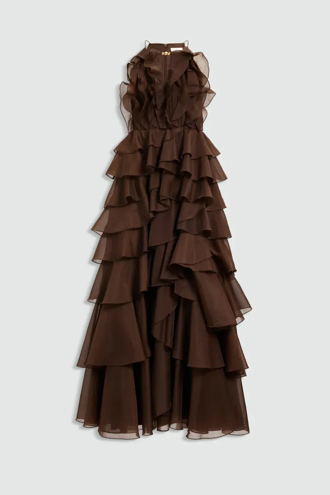 BRAND NEW🤎 AJE Cleo Gown in Carob Brown - Size 10 - Ruffle Tiered Maxi Dress 🤎 for rent on The Volte - main image