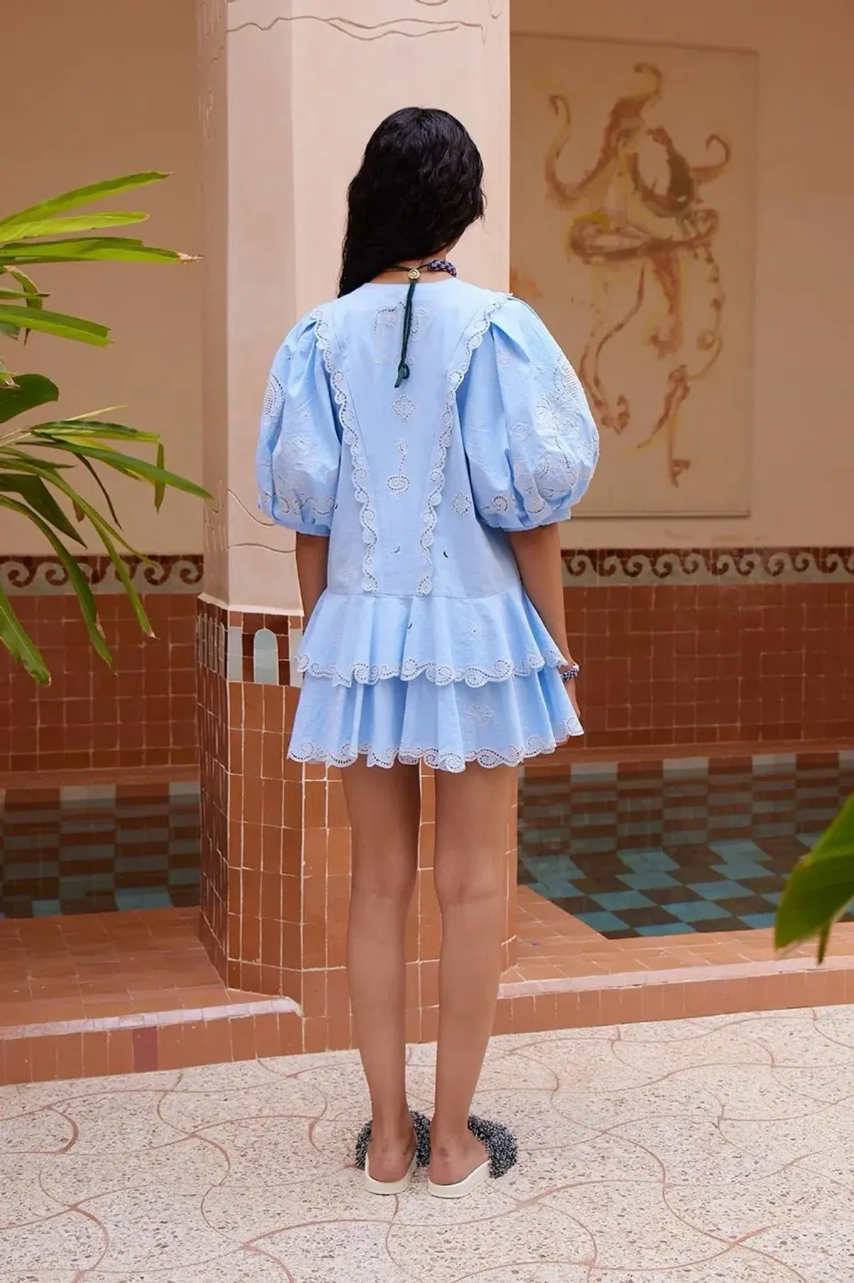 ALEMAIS Maizy Embroidered Mini Dress Blue Size 8 AU - Image 3