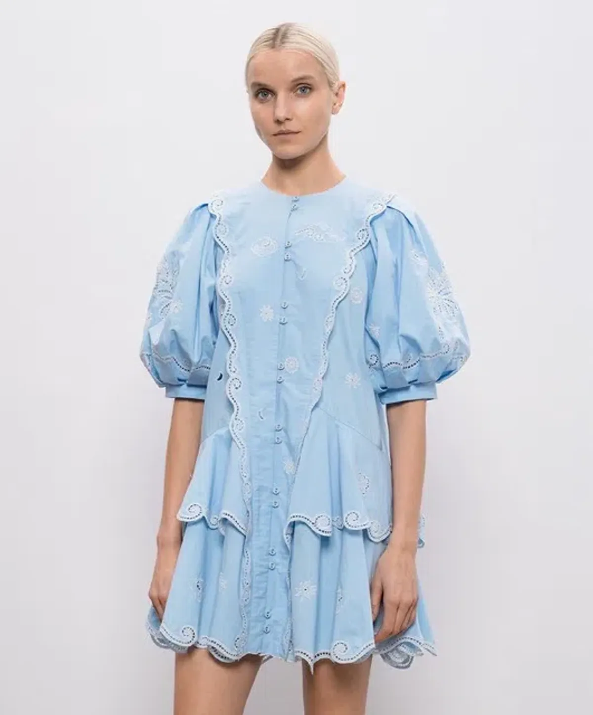 ALEMAIS Maizy Embroidered Mini Dress Blue Size 8 AU - Image 6