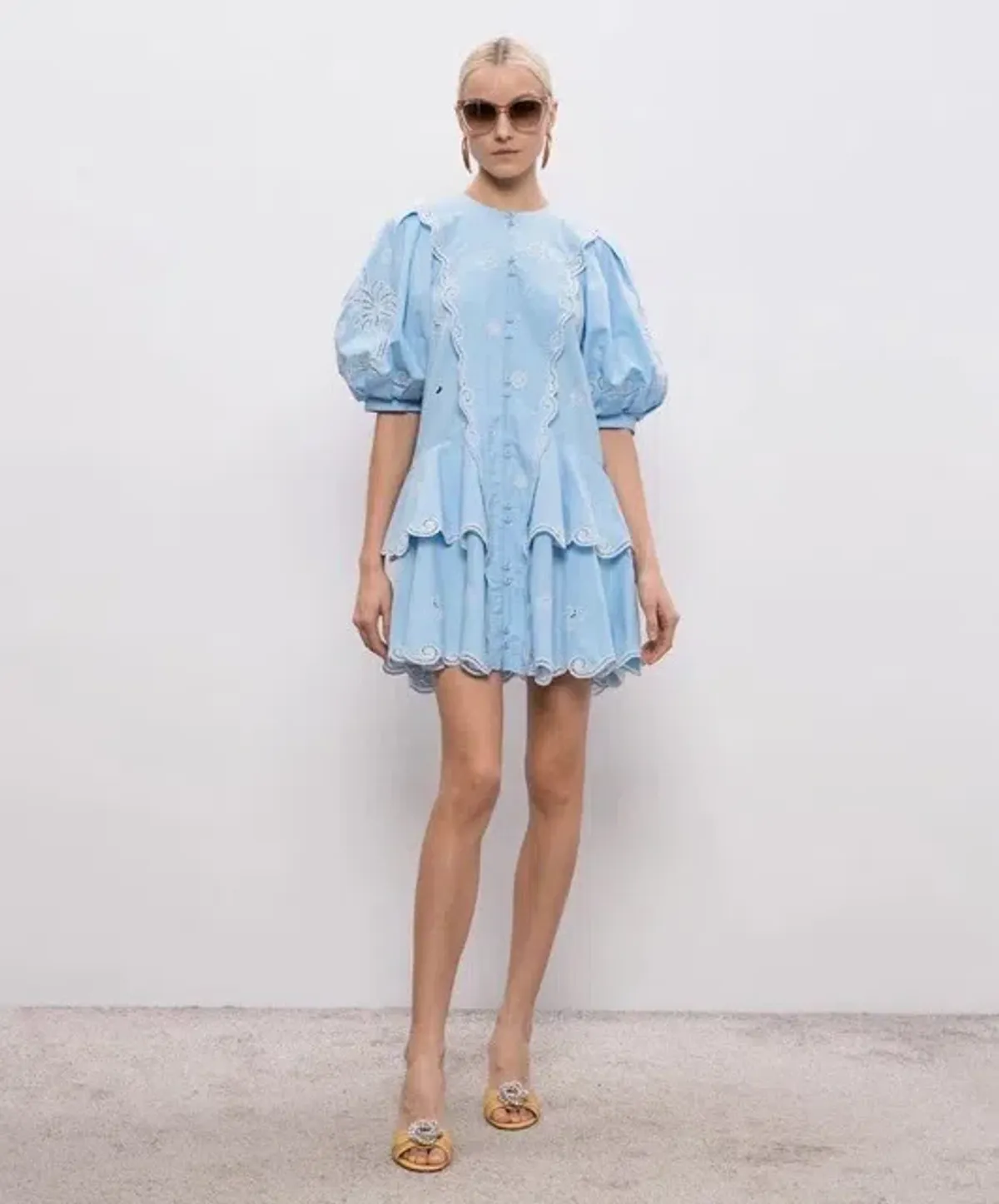 ALEMAIS Maizy Embroidered Mini Dress Blue Size 8 AU - Image 5