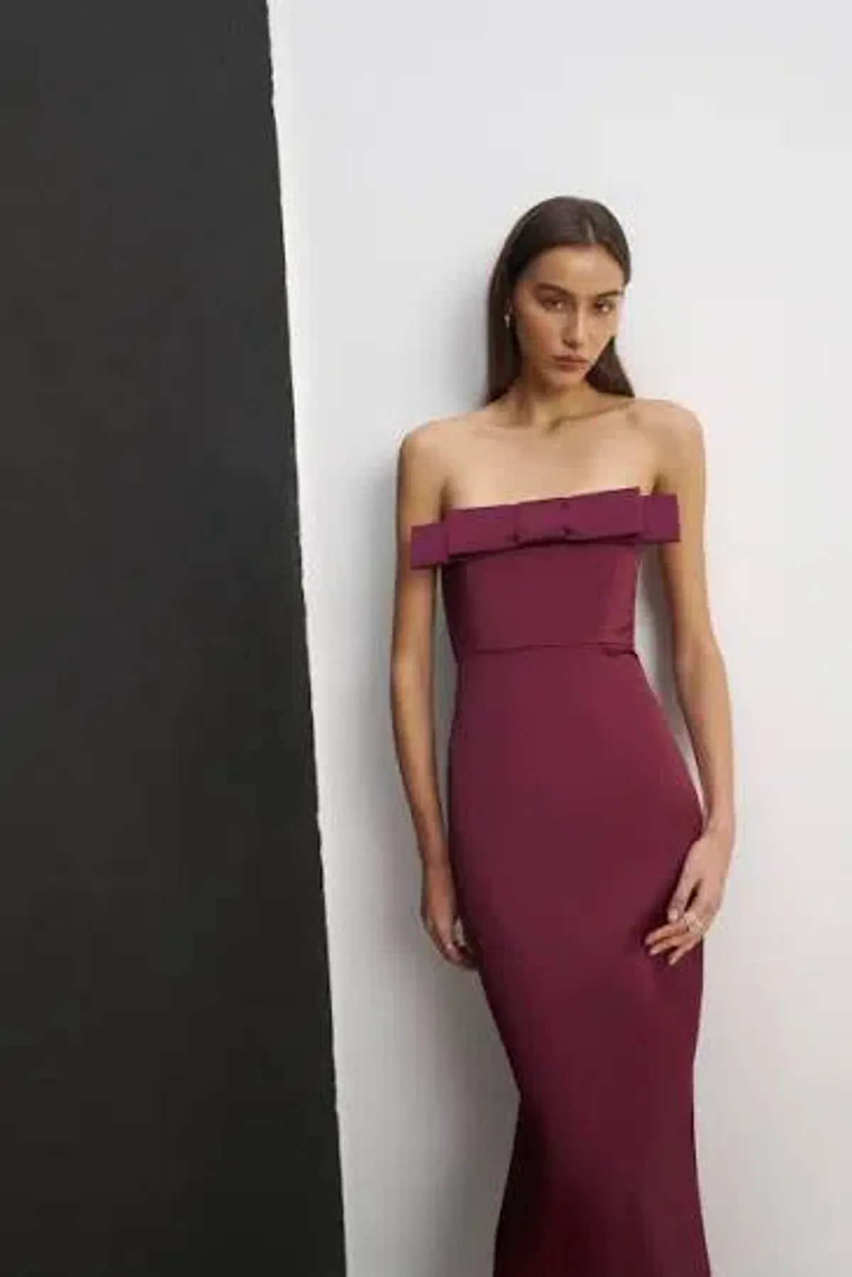 Because of Alice Satin Column Maxi Dress with Bow Detail Mulberry Size S - Image 2