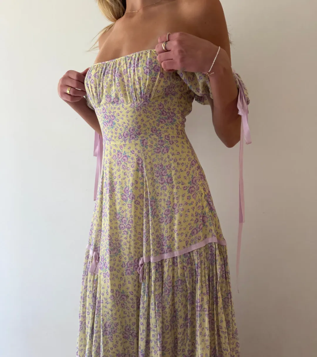 LoveShackFancy Floral Maxi Dress with Bows, size 00. for rent on The Volte - main image