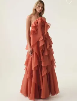 Aje Pandorea Layered Maxi Dress Coral Clay Size 16 for rent on The Volte - image 4