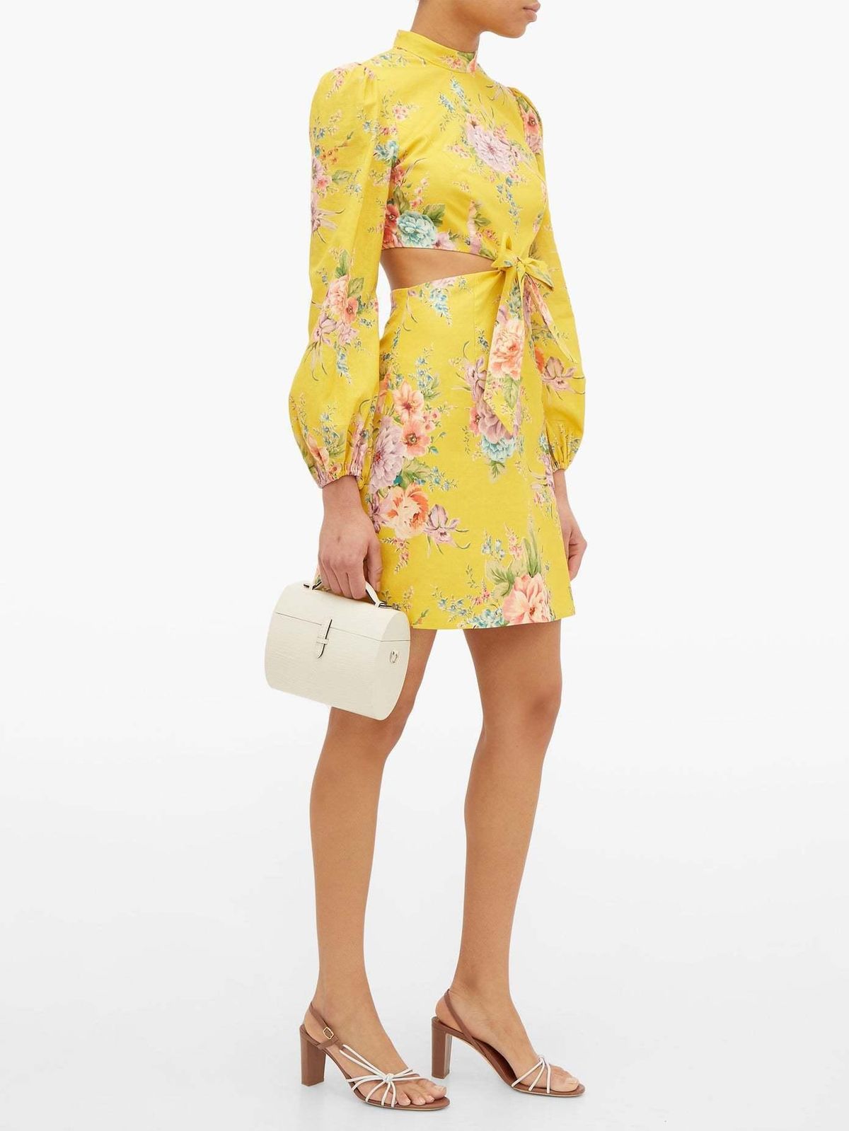 Zimmermann Zinnia Bow Cut Out Short Dress Yellow Size 6 - Image 3