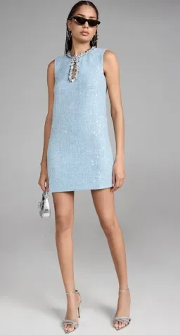 Self-Portrait Sequined Bouclé Mini Dress Blue Size 10 for rent on The Volte - image 1