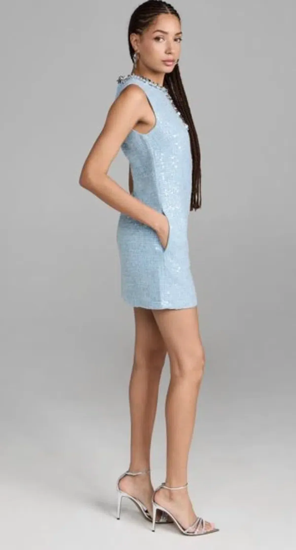 Self-Portrait Sequined Bouclé Mini Dress Blue Size 10 - Image 4