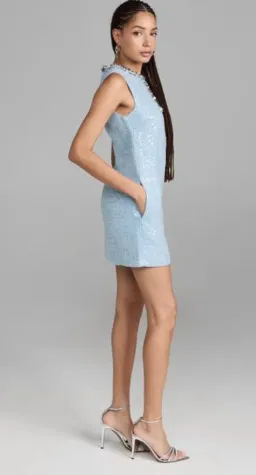 Self-Portrait Sequined Bouclé Mini Dress Blue Size 10 for rent on The Volte - image 4