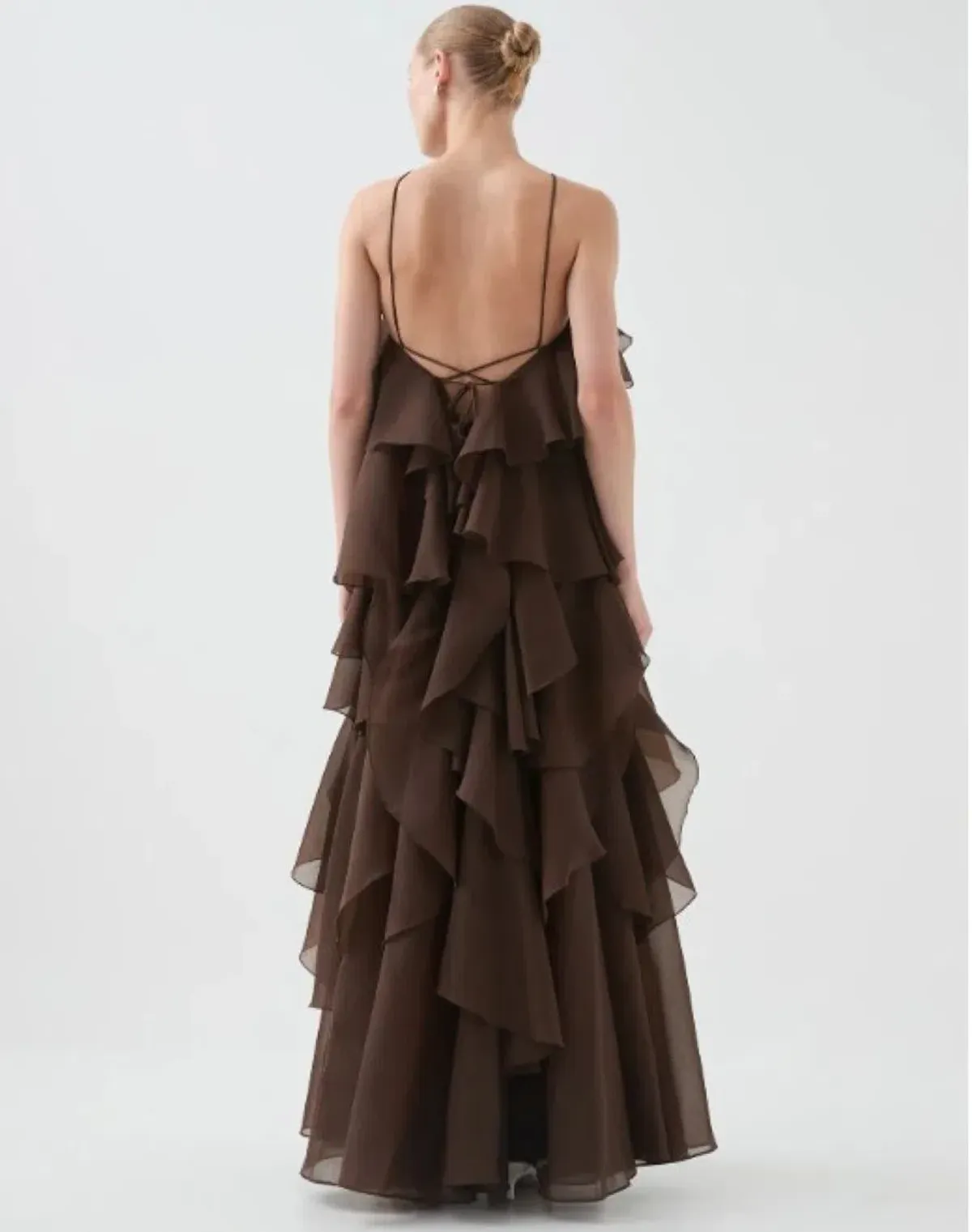 Aje Pandorea Layered Maxi Dress in Carob Size AU 8 - Image 5