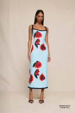 By Johnny Sky Rose Midi Dress in Blue Red Black size 8 for rent on The Volte - image 6