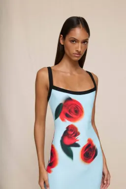 By Johnny Sky Rose Midi Dress in Blue Red Black size 8 for rent on The Volte - image 7