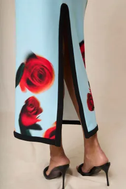 By Johnny Sky Rose Midi Dress in Blue Red Black size 8 for rent on The Volte - image 9