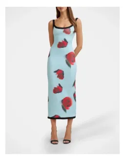 By Johnny Sky Rose Midi Dress in Blue Red Black size 8 for rent on The Volte - image 1