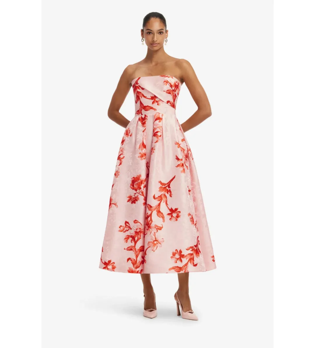 Leo Lin Lynn Jacquard Bustier Midi Dress in Magnolia Print Size 10 for rent on The Volte - main image