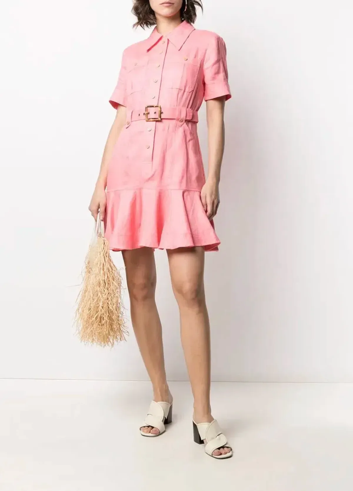 Zimmermann Poppy Belted Linen Mini Shirt Dress Pink – Size 1 / AU 10 - Image 2