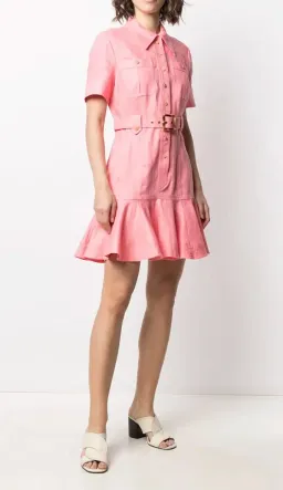 Zimmermann Poppy Belted Linen Mini Shirt Dress Pink – Size 1 / AU 10 for rent on The Volte - image 1