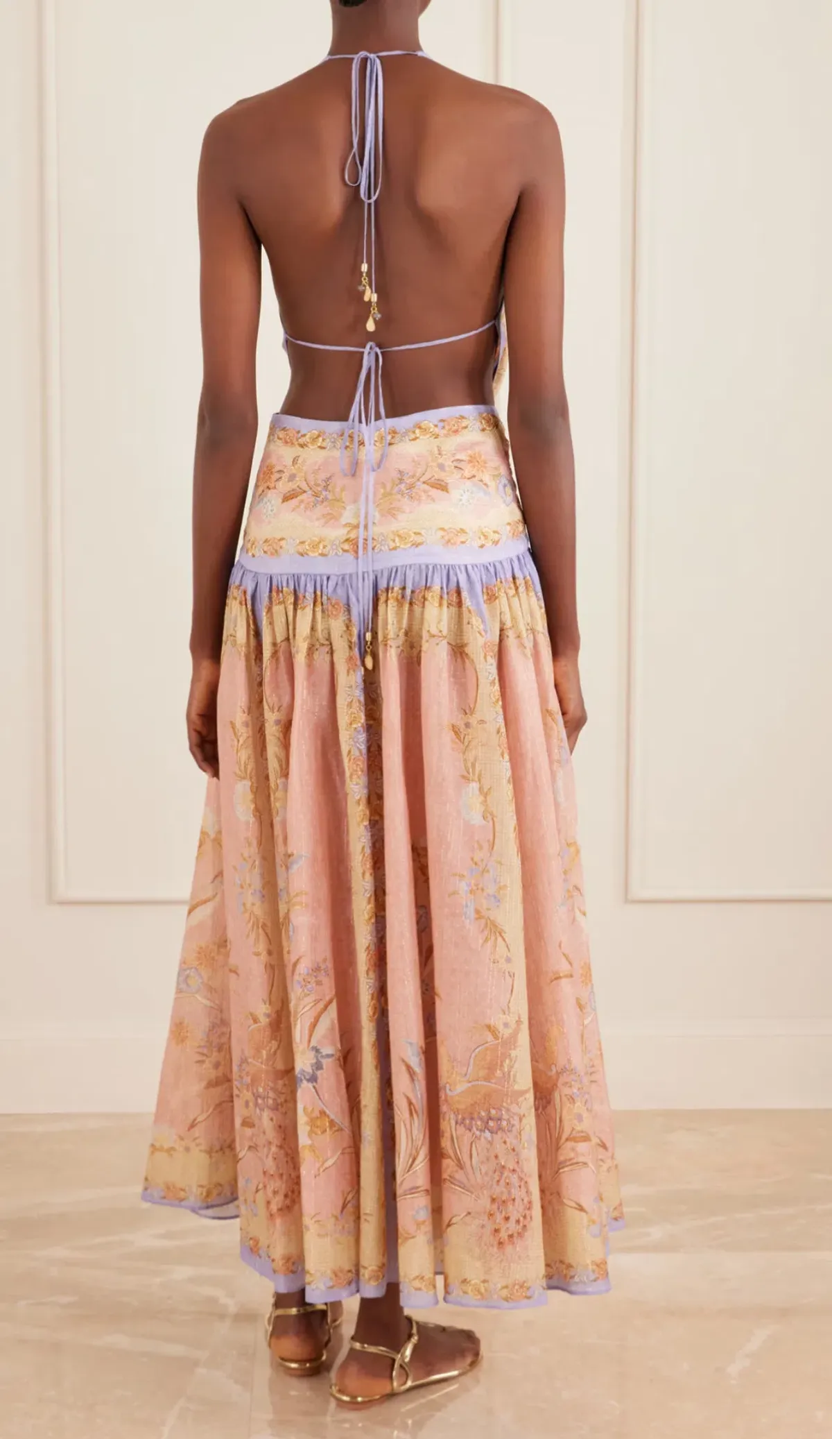 ZIMMERMANN INDRA PLUNGE HALTER MAXI DRESS Size 0P / AU 6 - Pink Scarf Floral - Image 2