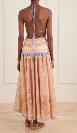 ZIMMERMANN INDRA PLUNGE HALTER MAXI DRESS Size 0P / AU 6 - Pink Scarf Floral for rent on The Volte - image 2