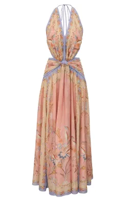 ZIMMERMANN INDRA PLUNGE HALTER MAXI DRESS Size 0P / AU 6 - Pink Scarf Floral for rent on The Volte - image 3
