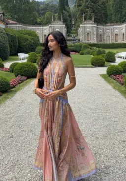 ZIMMERMANN INDRA PLUNGE HALTER MAXI DRESS Size 0P / AU 6 - Pink Scarf Floral for rent on The Volte - image 6