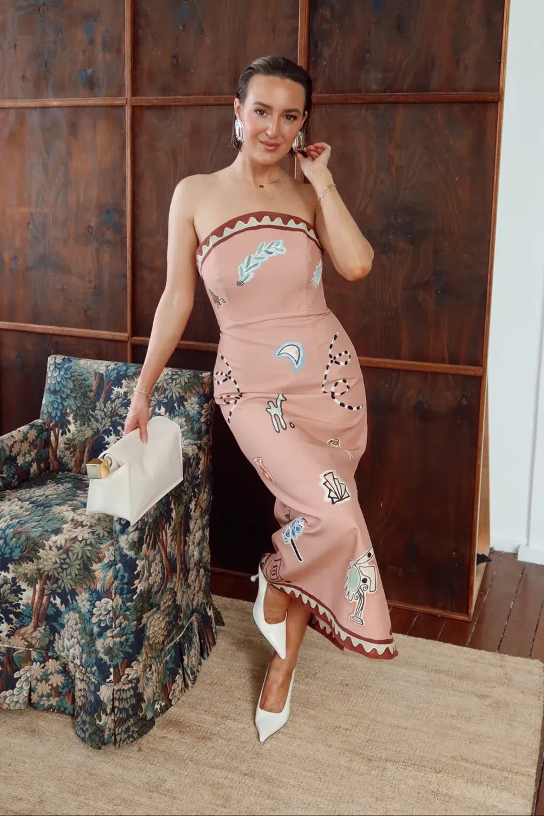 ALEMAIS Laurence Exclusive Midi Dress Pink Print Size 6 AU for rent on The Volte - main image